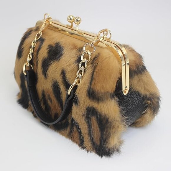 Neiman Marcus Elegant Golden Tiger Stripe Print Handbag - Picture 4 of 7